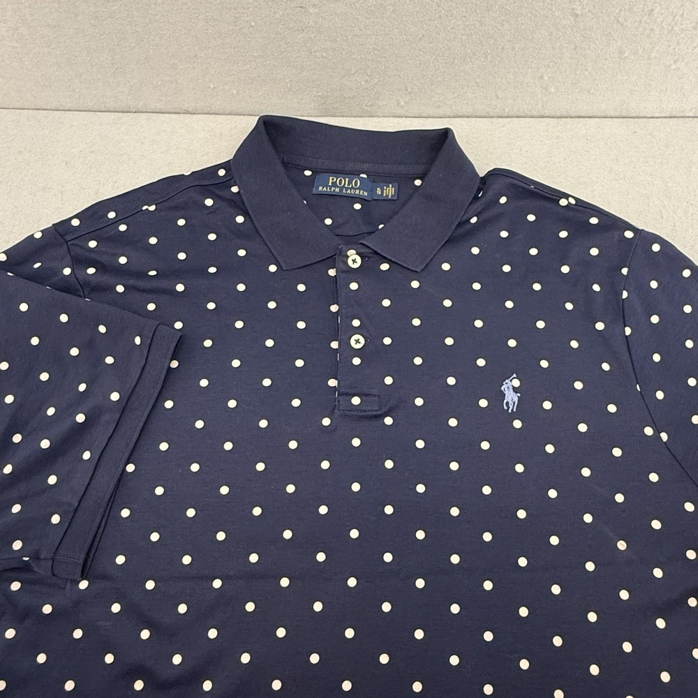 Polo Ralph Lauren Polo Shirt Men's XL Navy Blue Polka Dot Soft Touch Pima Cotton - Picture 4 of 13